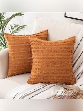 Fringed Rust Throw Pillow Cover Set of 2 - Boho Accent Cushions